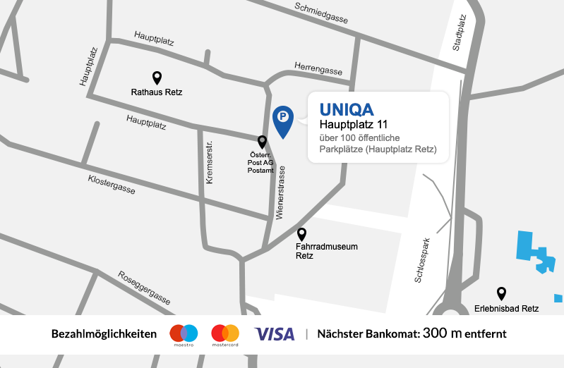 Eine Gezeichnete Karte vom Standort der UNIQA Generalagentur Mischling und Pabst.
